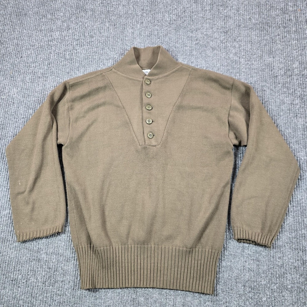 Vintage Garrison Collection Sweater Mens Large Olive Green Mock Neck Henley Army
